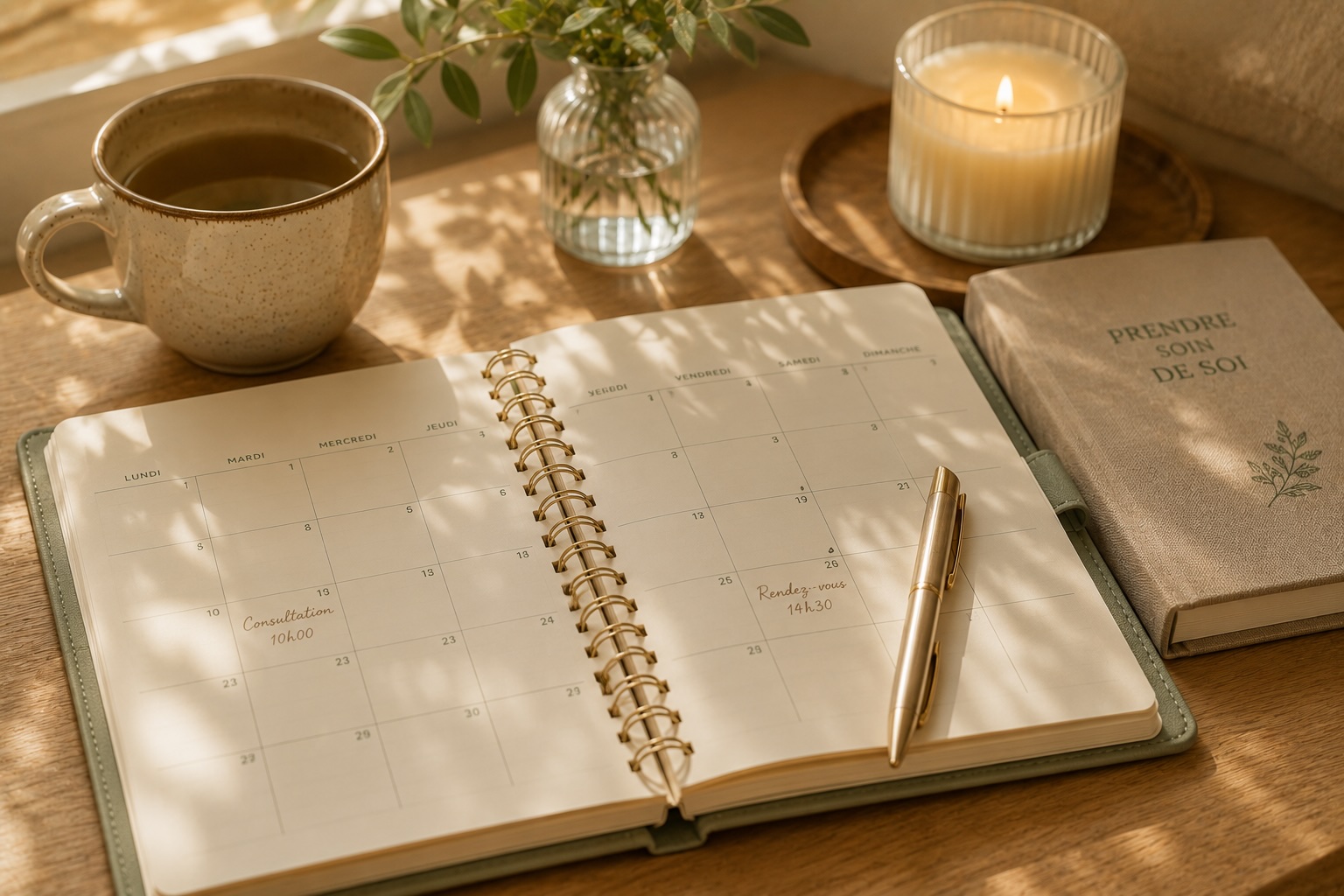 Agenda ouvert avec dates et heures de rendez-vous